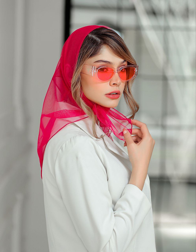 تصویر مینی اسکارف توری سرخابی - هستیا گالری