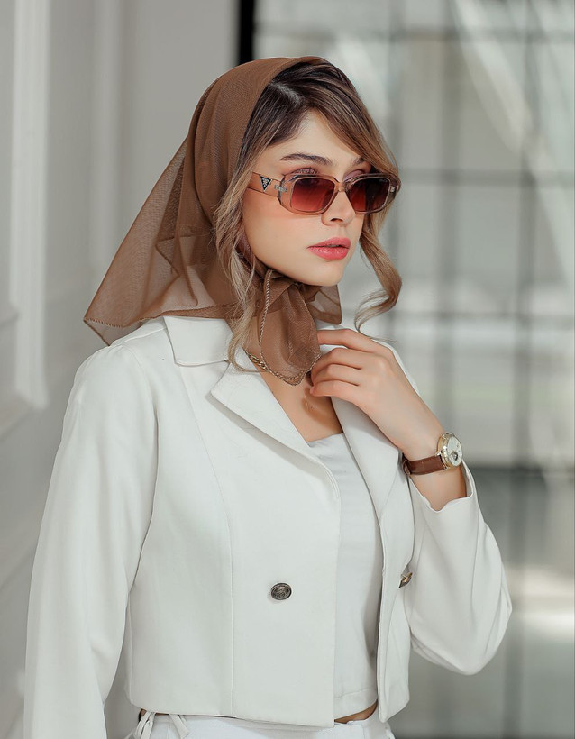 تصویر مینی اسکارف توری قهوهای - هستیا گالری