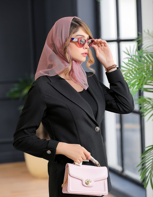 تصویر مینی اسکارف توری گلبهی - هستیا گالری