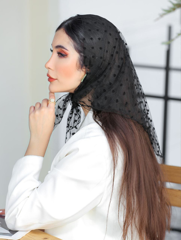 تصویر مینی اسکارف مشکی توری طرحدار - هستیا گالری